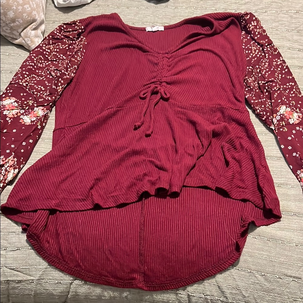 Maurice’s Burgundy Floral Sleeve Top
